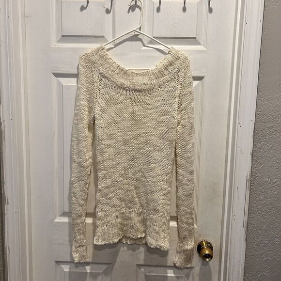 VTG Unionbay Cream Sweater Loose Knit Boat Neck Off Shoulder Size Large - Picture 2 of 8